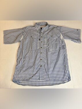 Drake Fishing Shirt Mens Small Blue Plaid Vented Performance Button Up